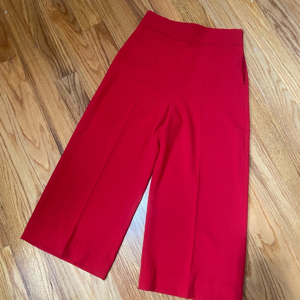 Zara Red Cropped Wide-Leg Pants
